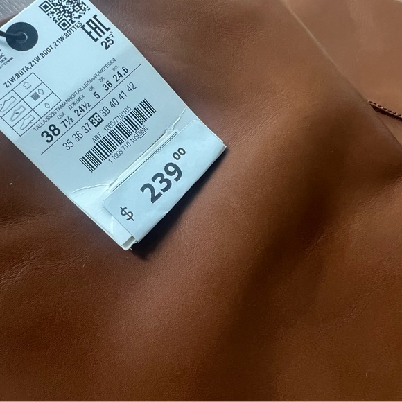 New Zara Tall Brown Leather Boots 7.5 US - Picture 7 of 8